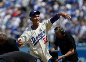 Sandy Koufax threw out the ceremonial first pitch at Dodger Stadium on Monday.