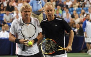Bjorn Borg, at left, and John McEnroe at a charity match on Randall's Island in New York.  July 2011