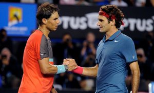Rafael Nadal, left, shaking Roger Federer's hand after their match. The Nadal-Federer rivalry ranks among the most compelling and the most lopsided in tennis history. 