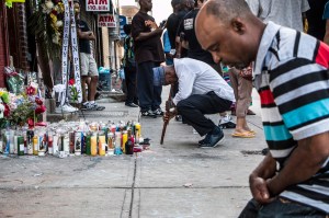 A memorial for Eric Garner at the site where he died, on Staten Island.